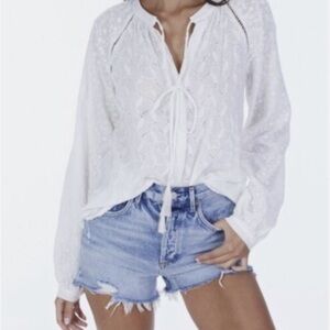 White Long Sleeve Tie Front Blouse